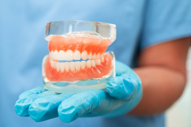 Dental model showing full dentures in Rosenberg for complete tooth replacement
