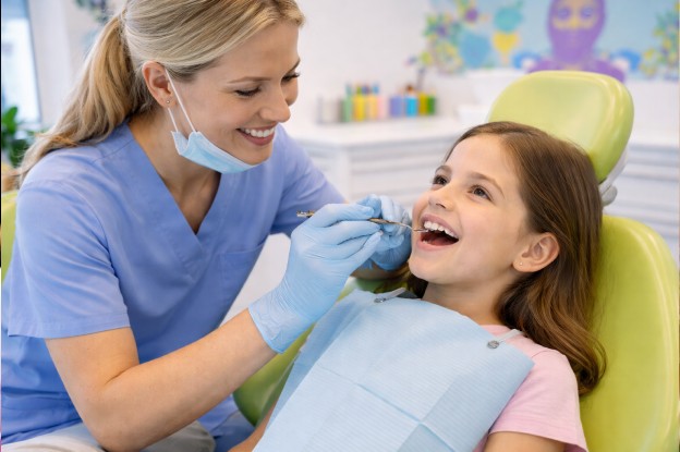 Friendly dentist performing a gentle exam for a child – Teeth Whitening in Rosenberg